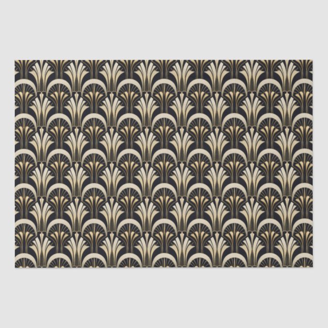 Papel De Seda Art Deco preto e dourado simétrico (Frente )