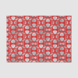 Papel De Seda Art Deco Red Silver Fan 