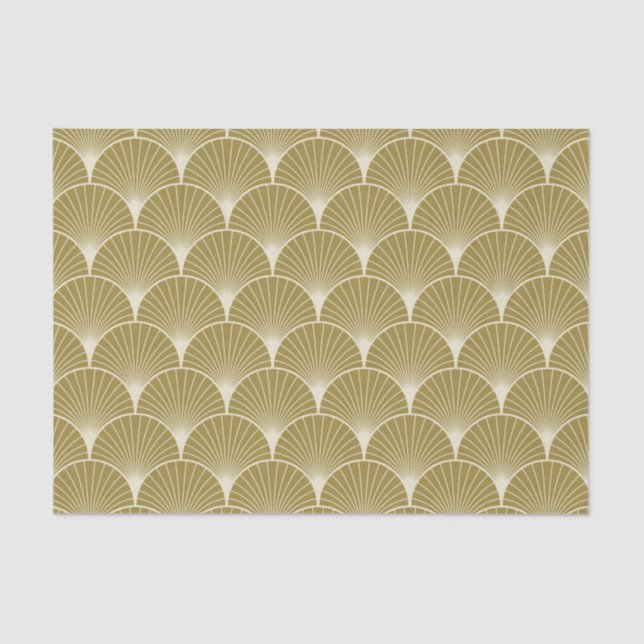Papel De Seda Art deco, scallop, teste padrão, ouro, branco, (Frente )