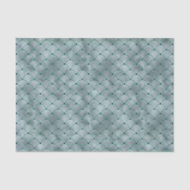 Papel De Seda Art Deco Silver Teal Contemporâneo (Frente )