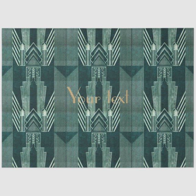 Papel De Seda Art deco, Verde, preto, padrão, art nouveau, vinta (Frente )