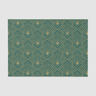 Papel De Seda Art Deco Vintage Abstrato Geométrico Verde e Doura