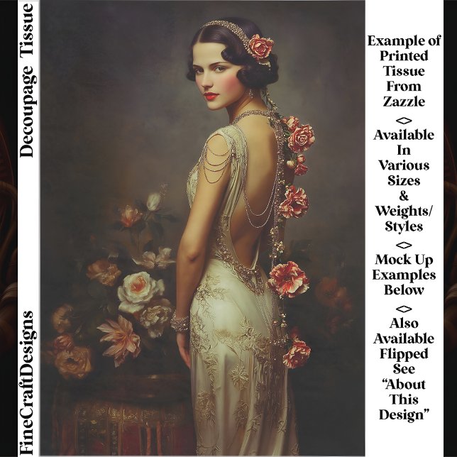 Papel De Seda Art Deco Woman & Roses Portrait EZ8L Decoupage (Criador carregado)