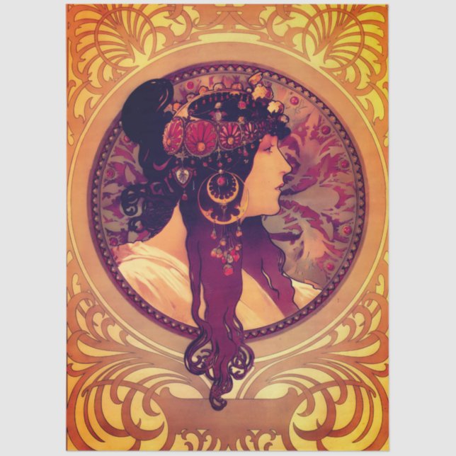 Papel De Seda Art nouveau Alphonse Mucha Donna elegant woman (Frente )