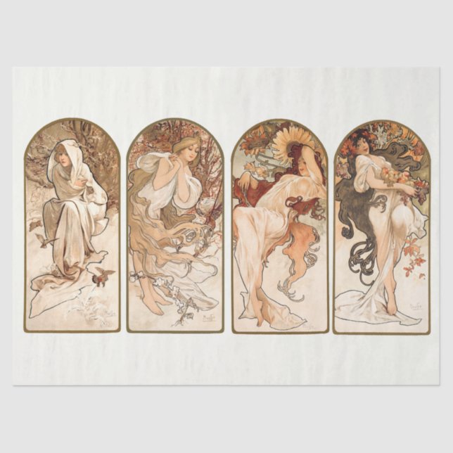 Papel De Seda Art Nouveau, Art Deco, Season, Decoupage Mucha (Frente )