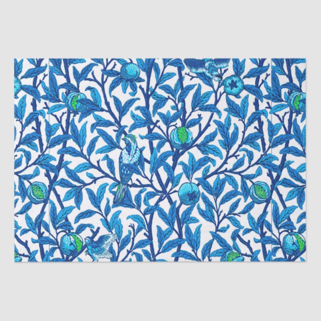 Papel De Seda Art Nouveau Bird e Pomegranato, Cobalt Blue (Frente )