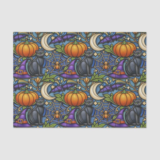 Papel De Seda Art Nouveau Blue Halloween (Frente )