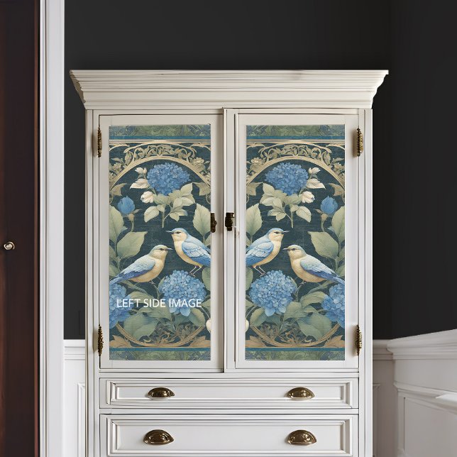 Papel De Seda Art Nouveau Blue Hydrangea Love Birds Ephemera (Criador carregado)