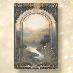 Papel De Seda Art Nouveau Castelo Lago Negro em Ephemera Dourada
