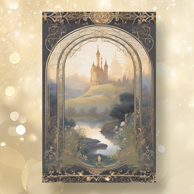 Papel De Seda Art Nouveau Castle Rococo Black n Dourada Ephemera (Criador carregado)