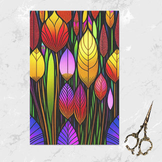 Papel De Seda Art Nouveau Colorful Cattails Trabalho de arte
