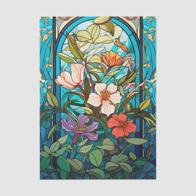 Papel de Seda Art Nouveau com Arco Floral de Vidro (Frente )