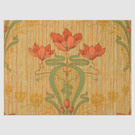 Papel De Seda Art nouveau floral poppy red gold green elegant 