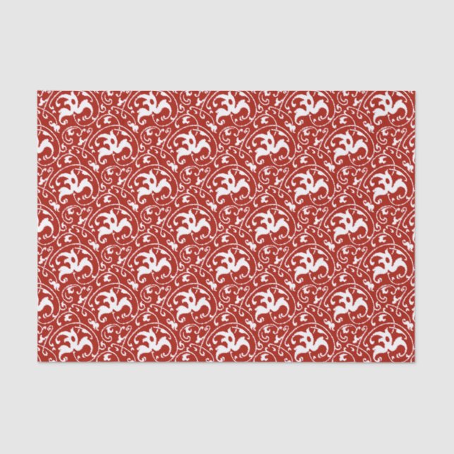 Papel De Seda Art Nouveau Ikat - Vermelho Escuro e Branco (Frente )
