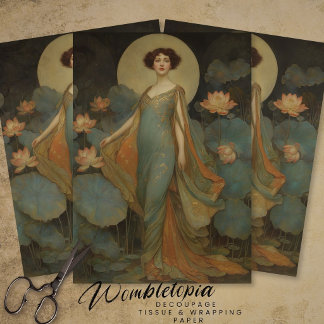 Papel De Seda Art Nouveau Lady Portrait with Waterlilies