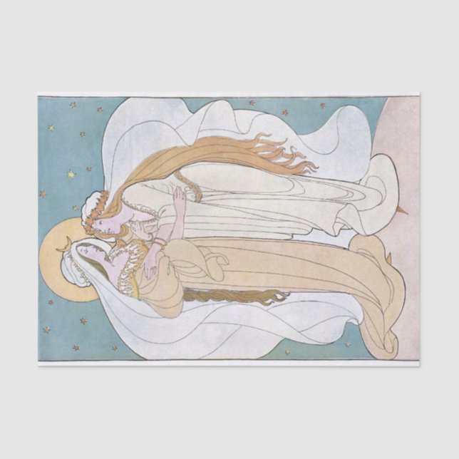 Papel De Seda Art Nouveau Mãe Filha Filha Mulher Lua (Frente )