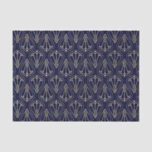 Papel De Seda Art Nouveau Marinho Azul e Dourado