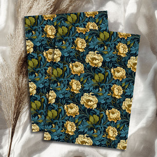 Papel De Seda Art nouveau Morris flores amarelas sage azul paste