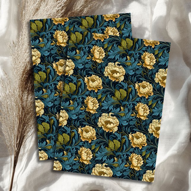 Papel De Seda Art nouveau Morris flores amarelas sage azul paste (Art nouveau Morris yellow flowers pastel blue sage Tissue Paper)