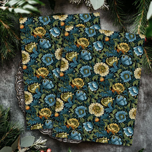 Papel De Seda Art nouveau Morris flores azuis empoeiradas