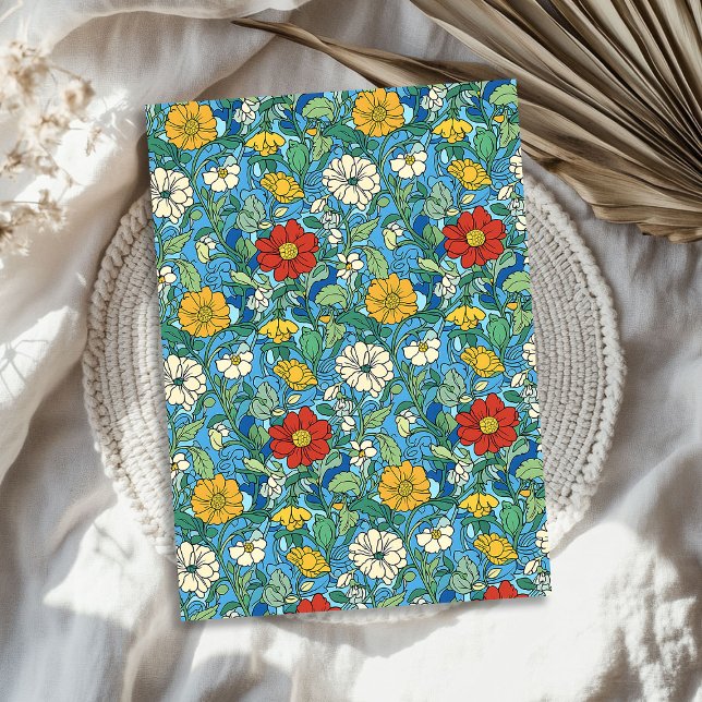 Papel De Seda Art nouveau Morris flores brancas vermelhas amarel (Art nouveau Morris red yellow white flowers blue Tissue Paper)