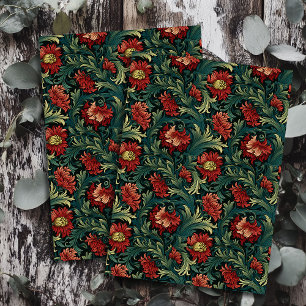 Papel De Seda Art nouveau Morris flores vermelhas profundas past