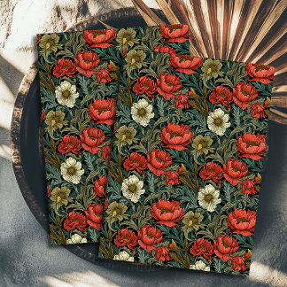 Papel De Seda Art nouveau Morris terracotta flores pastosas verd