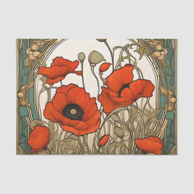 Papel De Seda Art Nouveau Poppies Flores (Frente )