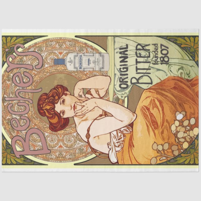 Papel De Seda Art Nouveau Poster Dama 18 Desligamento (Frente )