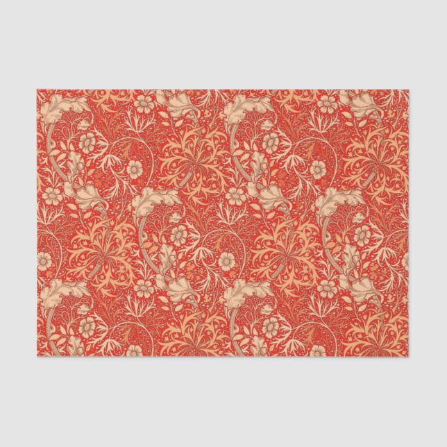 Papel De Seda Art Nouveau Seaweed Floral, Coral Laranja Profundo (Frente )