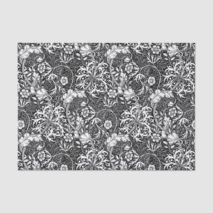 Papel De Seda Art Nouveau Seaweed Floral, Preto e Branco