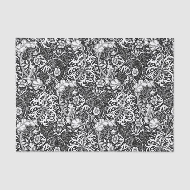 Papel De Seda Art Nouveau Seaweed Floral, Preto e Branco (Frente )