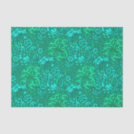Papel De Seda Art Nouveau Seaweed Floral, Turquesa e Aqua
