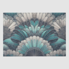 Papel De Seda Art Nouveau Ventiladores Azuis e Prateados