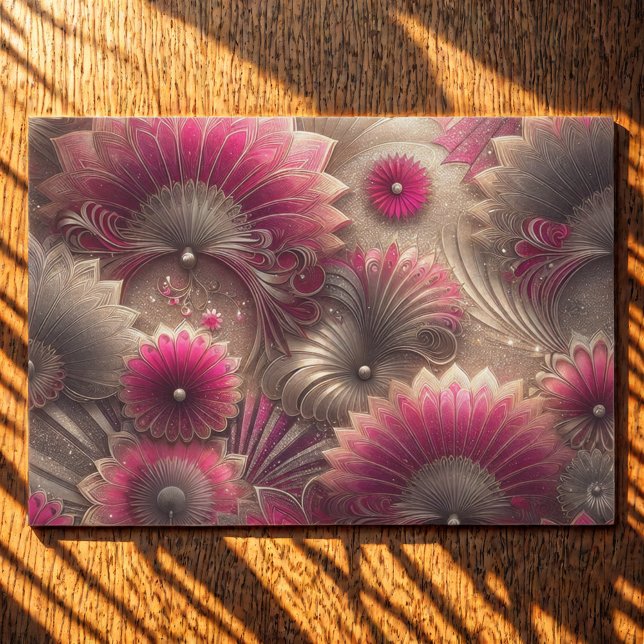 Papel De Seda Art Nouveau Ventiladores rosa e prateados (Criador carregado)