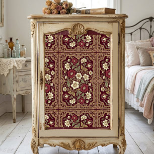 Papel De Seda Art Nouveau Vintage Borgonha Marfim Floral Scroll