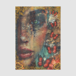 Papel De Seda Arte Abstrata Angustiada Rosto de Meninas & Borbol