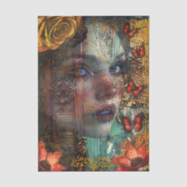 Papel De Seda Arte Abstrata Angustiada Rosto de Meninas & Borbol