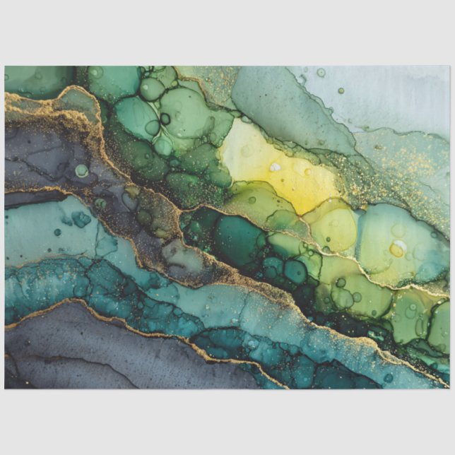 Papel De Seda Arte Abstrata Fluida Verde (Frente )