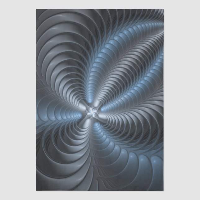 Papel De Seda Arte abstrata moderna fractal 3D azul plástico cin (Frente )