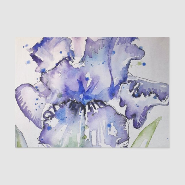Papel De Seda Arte Azul Iris Flor Aquarela (Frente )