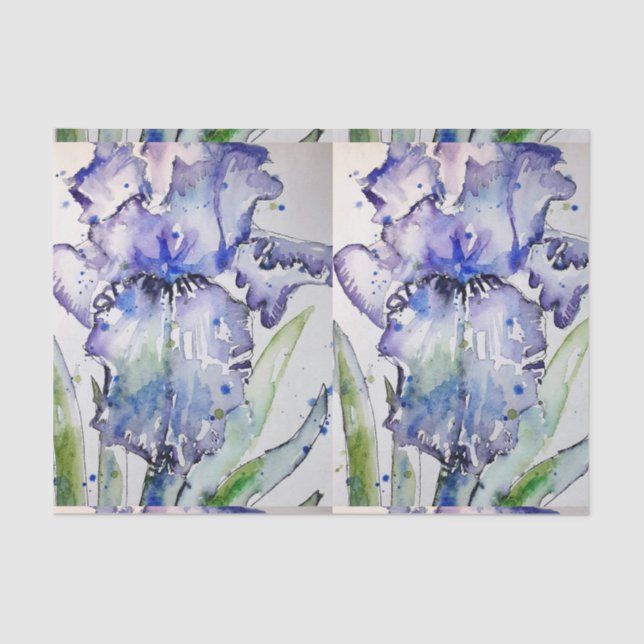 Papel De Seda Arte Azul Iris Flor Aquarela (Frente )