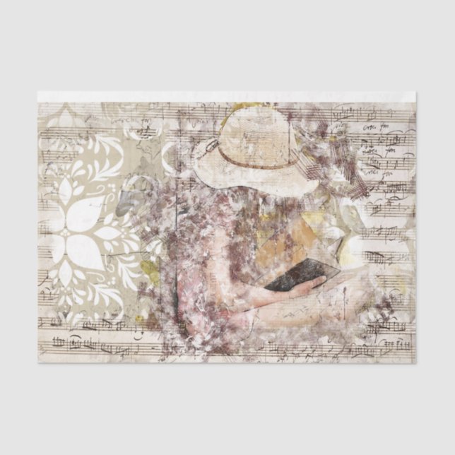 Papel De Seda Arte Collage Girl Music 26 Decoupage (Frente )