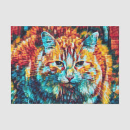 Papel De Seda Arte Colorida de Gato Hippie Laranja Psicodélico G