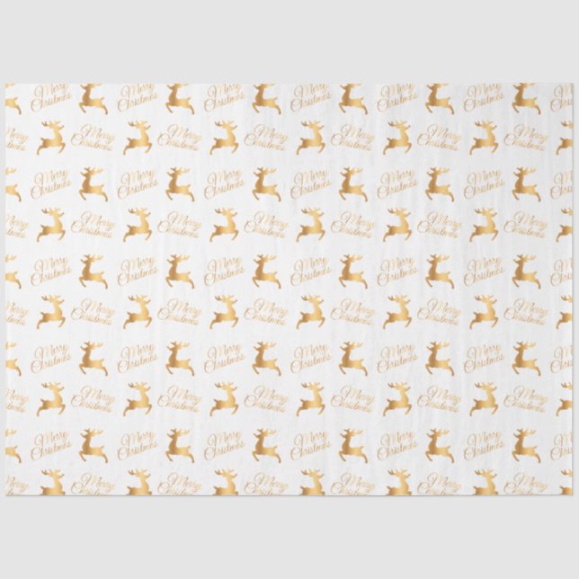 Papel De Seda Arte com Palavras Feliz Natal Branco e Dourado (Frente )
