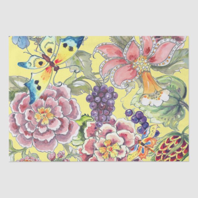 Papel De Seda Arte De Amarelo Amarelo Tropical Grande Impressão (Frente )