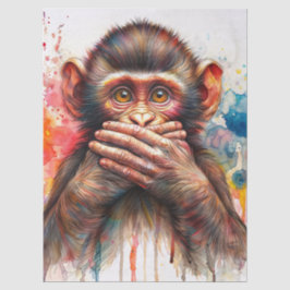 Papel De Seda Arte de Aquarela do Macaco "Fale Não Mal"