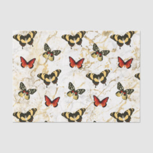 Papel De Seda Arte de Borboleta em Mármore Branco e Dourado, Dec