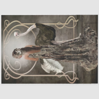 Papel De Seda Arte de Bronze Deco Retrato Elegante Lady Ostrich