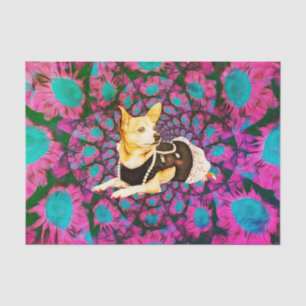 Papel De Seda Arte de Cão Branco Cinzento Rosa Chinhuahua